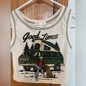 Romwe crop tank ‘Good Times’ with camper graphic Size XS